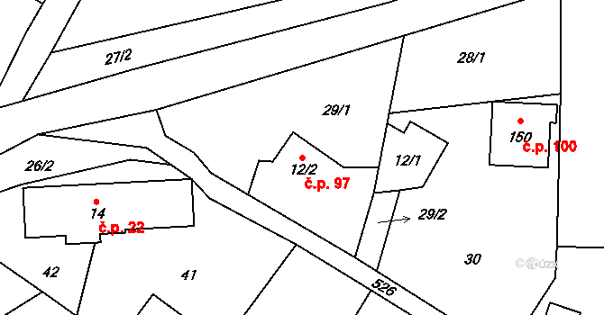 Dolní Sedlo 97, Hrádek nad Nisou na parcele st. 12/2 v KÚ Dolní Sedlo, Katastrální mapa