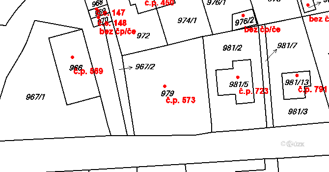 Hrádek nad Nisou 573 na parcele st. 979 v KÚ Hrádek nad Nisou, Katastrální mapa