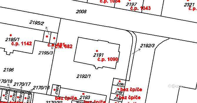 Tachov 1090 na parcele st. 2191 v KÚ Tachov, Katastrální mapa
