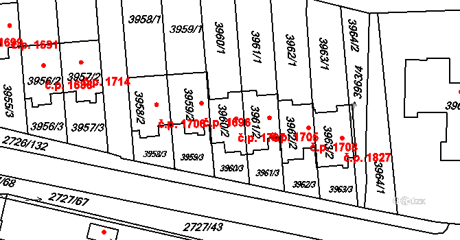 Tachov 1707 na parcele st. 3960/2 v KÚ Tachov, Katastrální mapa