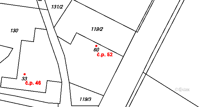 Olešnice 52, Bouzov na parcele st. 60 v KÚ Olešnice u Bouzova, Katastrální mapa