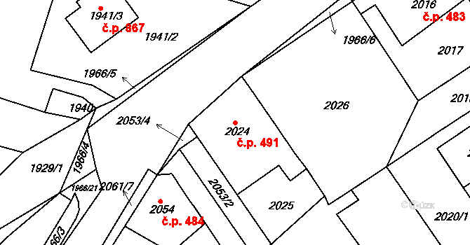 Hořovice 491 na parcele st. 2024 v KÚ Hořovice, Katastrální mapa