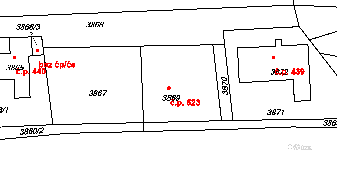 Mimoň I 523, Mimoň na parcele st. 3869 v KÚ Mimoň, Katastrální mapa