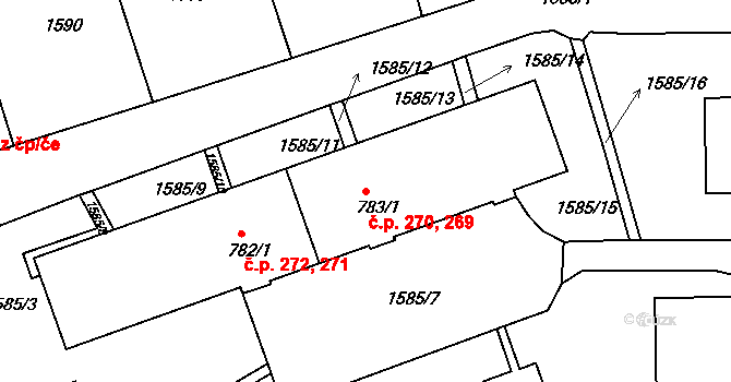 Děčín IX-Bynov 269,270, Děčín na parcele st. 783/1 v KÚ Bynov, Katastrální mapa
