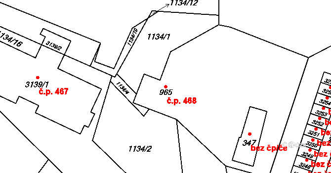 Rožnov pod Radhoštěm 468 na parcele st. 965 v KÚ Rožnov pod Radhoštěm, Katastrální mapa