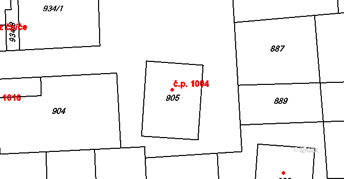 Valašské Meziříčí 1004 na parcele st. 905 v KÚ Valašské Meziříčí-město, Katastrální mapa