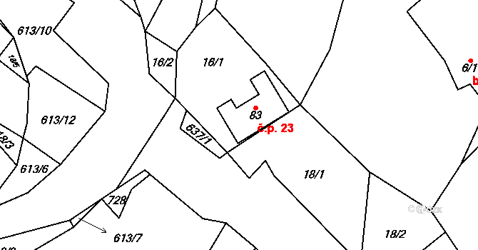 Cidlina 23, Železnice na parcele st. 83 v KÚ Cidlina, Katastrální mapa