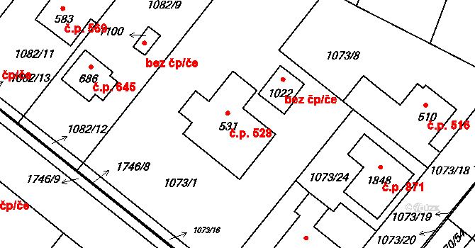 Hluboká nad Vltavou 528 na parcele st. 531 v KÚ Hluboká nad Vltavou, Katastrální mapa