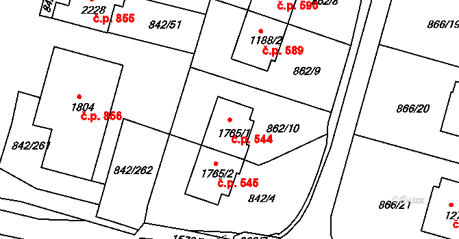 Prachatice II 544, Prachatice na parcele st. 1765/1 v KÚ Prachatice, Katastrální mapa