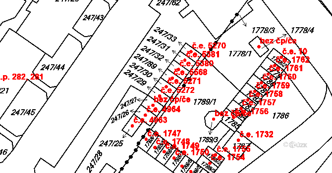 Všebořice 5271, Ústí nad Labem na parcele st. 247/30 v KÚ Všebořice, Katastrální mapa