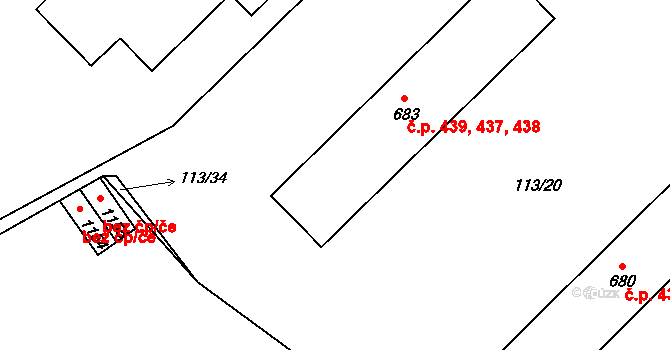 Jablonné nad Orlicí 437,438,439 na parcele st. 683 v KÚ Jablonné nad Orlicí, Katastrální mapa