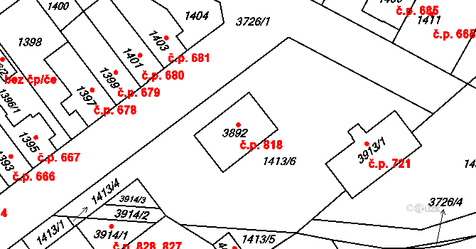 Žamberk 818 na parcele st. 3892 v KÚ Žamberk, Katastrální mapa