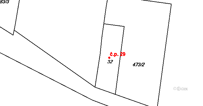 Lidmovice 29, Skočice na parcele st. 32 v KÚ Lidmovice, Katastrální mapa