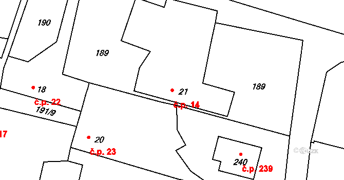 Přední Ptákovice 14, Strakonice na parcele st. 21 v KÚ Přední Ptákovice, Katastrální mapa