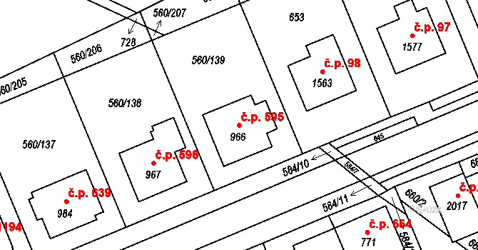Podklášteří 595, Třebíč na parcele st. 966 v KÚ Podklášteří, Katastrální mapa