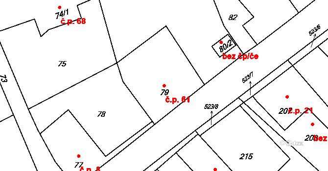 Vrbice 61, Bohumín na parcele st. 79 v KÚ Vrbice nad Odrou, Katastrální mapa