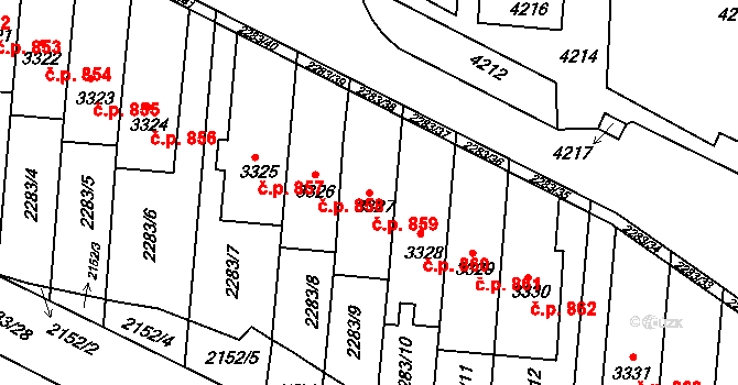 Komín 859, Brno na parcele st. 3327 v KÚ Komín, Katastrální mapa