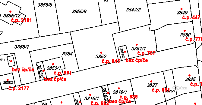 Sokolov 845 na parcele st. 3852 v KÚ Sokolov, Katastrální mapa
