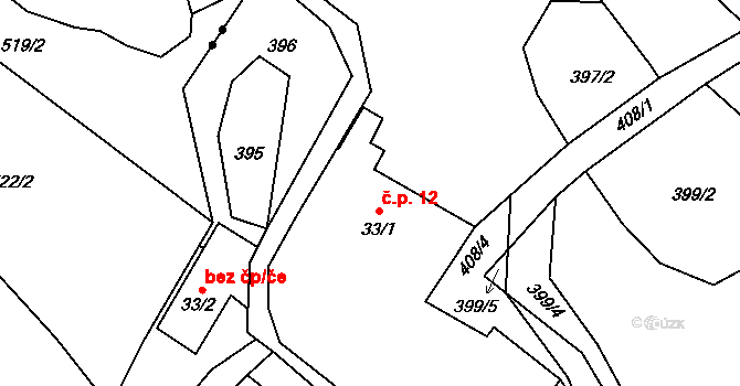 Malý Jeníkov 12, Strmilov na parcele st. 33/1 v KÚ Malý Jeníkov, Katastrální mapa