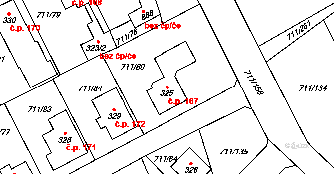Daliměřice 167, Turnov na parcele st. 325 v KÚ Daliměřice, Katastrální mapa