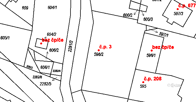 Suchdol nad Lužnicí 3 na parcele st. 596/2 v KÚ Suchdol nad Lužnicí, Katastrální mapa