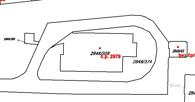 Záběhlice 2879, Praha na parcele st. 2848/308 v KÚ Záběhlice, Katastrální mapa