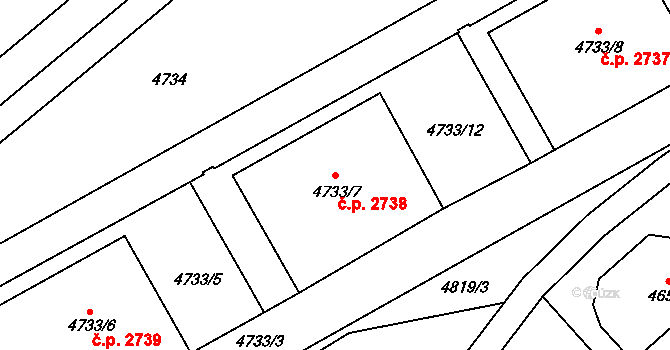 Smíchov 2738, Praha na parcele st. 4733/7 v KÚ Smíchov, Katastrální mapa