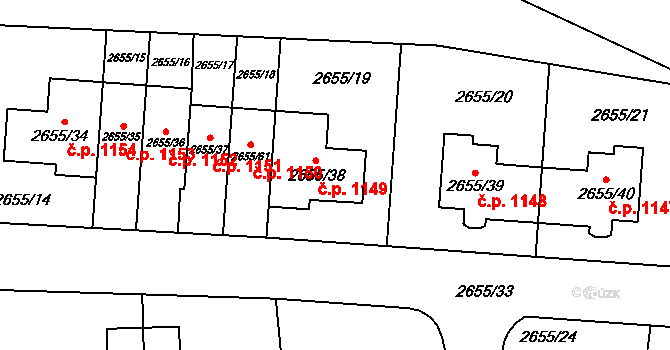 Stodůlky 1149, Praha na parcele st. 2655/38 v KÚ Stodůlky, Katastrální mapa