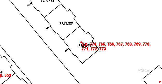 Prosek 765,766,767,768,769,, Praha na parcele st. 1121/31 v KÚ Prosek, Katastrální mapa