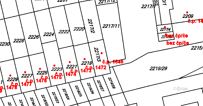 Strážnice 1646 na parcele st. 2217/3 v KÚ Strážnice na Moravě, Katastrální mapa