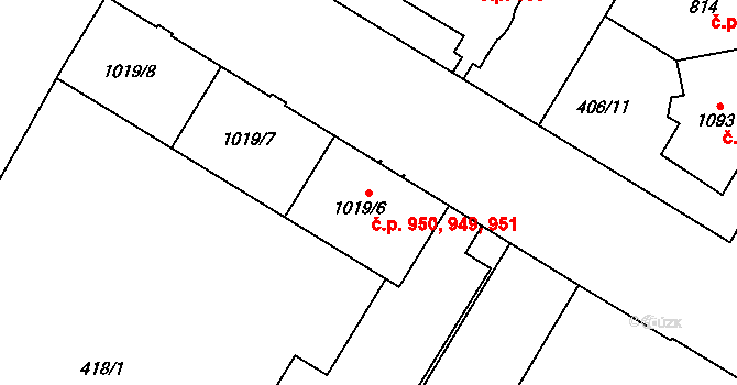 Hodolany 949,950,951, Olomouc na parcele st. 1019/6 v KÚ Hodolany, Katastrální mapa
