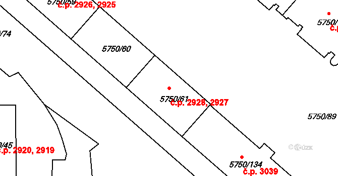 Česká Lípa 2927,2928 na parcele st. 5750/61 v KÚ Česká Lípa, Katastrální mapa