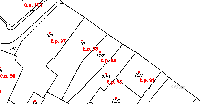Chomutov 94 na parcele st. 11/3 v KÚ Chomutov I, Katastrální mapa