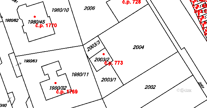 Jirkov 773 na parcele st. 2003/2 v KÚ Jirkov, Katastrální mapa