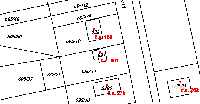 Slezské Předměstí 101, Hradec Králové na parcele st. 891 v KÚ Slezské Předměstí, Katastrální mapa