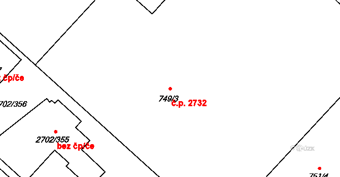 Předměstí 2732, Opava na parcele st. 749/3 v KÚ Opava-Předměstí, Katastrální mapa