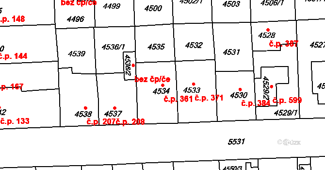 Doudlevce 361, Plzeň na parcele st. 4534 v KÚ Plzeň, Katastrální mapa