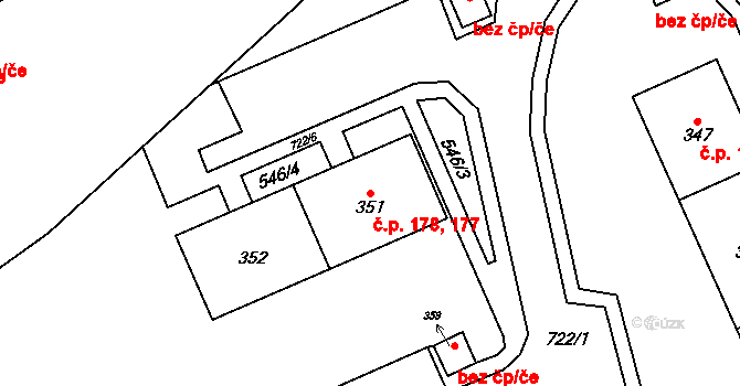 Lhotka 177,178, Česká Třebová na parcele st. 351 v KÚ Lhotka u České Třebové, Katastrální mapa