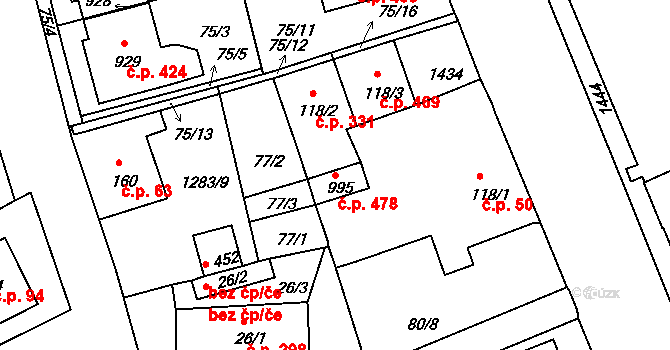 Hylváty 478, Ústí nad Orlicí na parcele st. 995 v KÚ Hylváty, Katastrální mapa