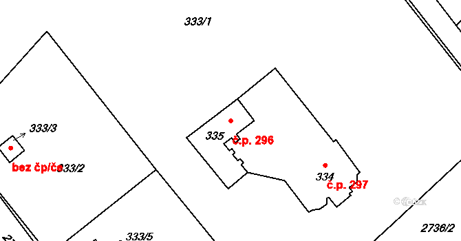 Dolní Suchá 296, Havířov na parcele st. 335 v KÚ Dolní Suchá, Katastrální mapa