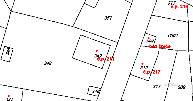 Týnec nad Labem 211 na parcele st. 347 v KÚ Týnec nad Labem, Katastrální mapa