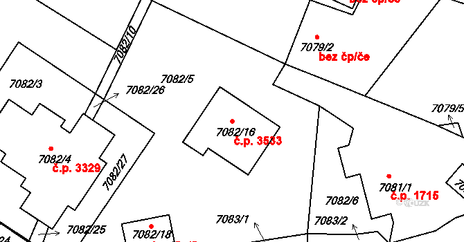 Mělník 3533 na parcele st. 7082/16 v KÚ Mělník, Katastrální mapa