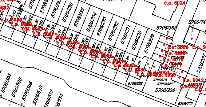 Jihlava 5041 na parcele st. 5706/265 v KÚ Jihlava, Katastrální mapa
