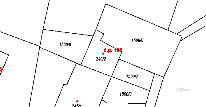 Oldřiš 158 na parcele st. 245/2 v KÚ Oldřiš u Poličky, Katastrální mapa