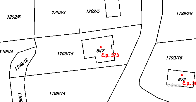 Prostřední Lánov 373, Lánov na parcele st. 647 v KÚ Prostřední Lánov, Katastrální mapa