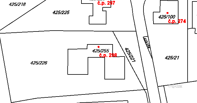 Kanice 298 na parcele st. 425/255 v KÚ Kanice, Katastrální mapa