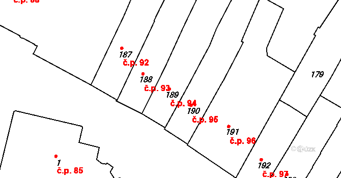 Jemnice 94 na parcele st. 189 v KÚ Jemnice, Katastrální mapa