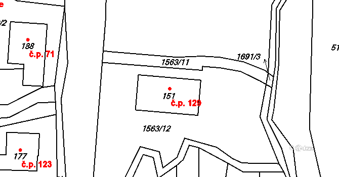 Kochavec 129, Rokytnice na parcele st. 151 v KÚ Kochavec, Katastrální mapa