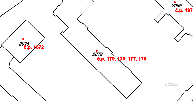 Žďár nad Sázavou 1 176,177,178,179, Žďár nad Sázavou na parcele st. 2078 v KÚ Město Žďár, Katastrální mapa