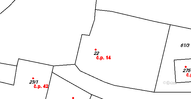 Racková 14 na parcele st. 22 v KÚ Racková, Katastrální mapa